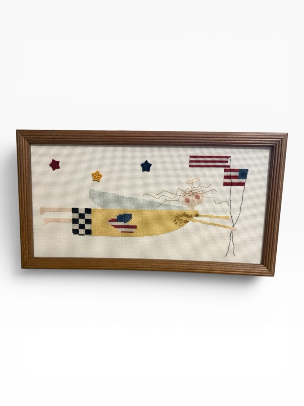 Patriotic Folk Art Style Angel Needlework Piece